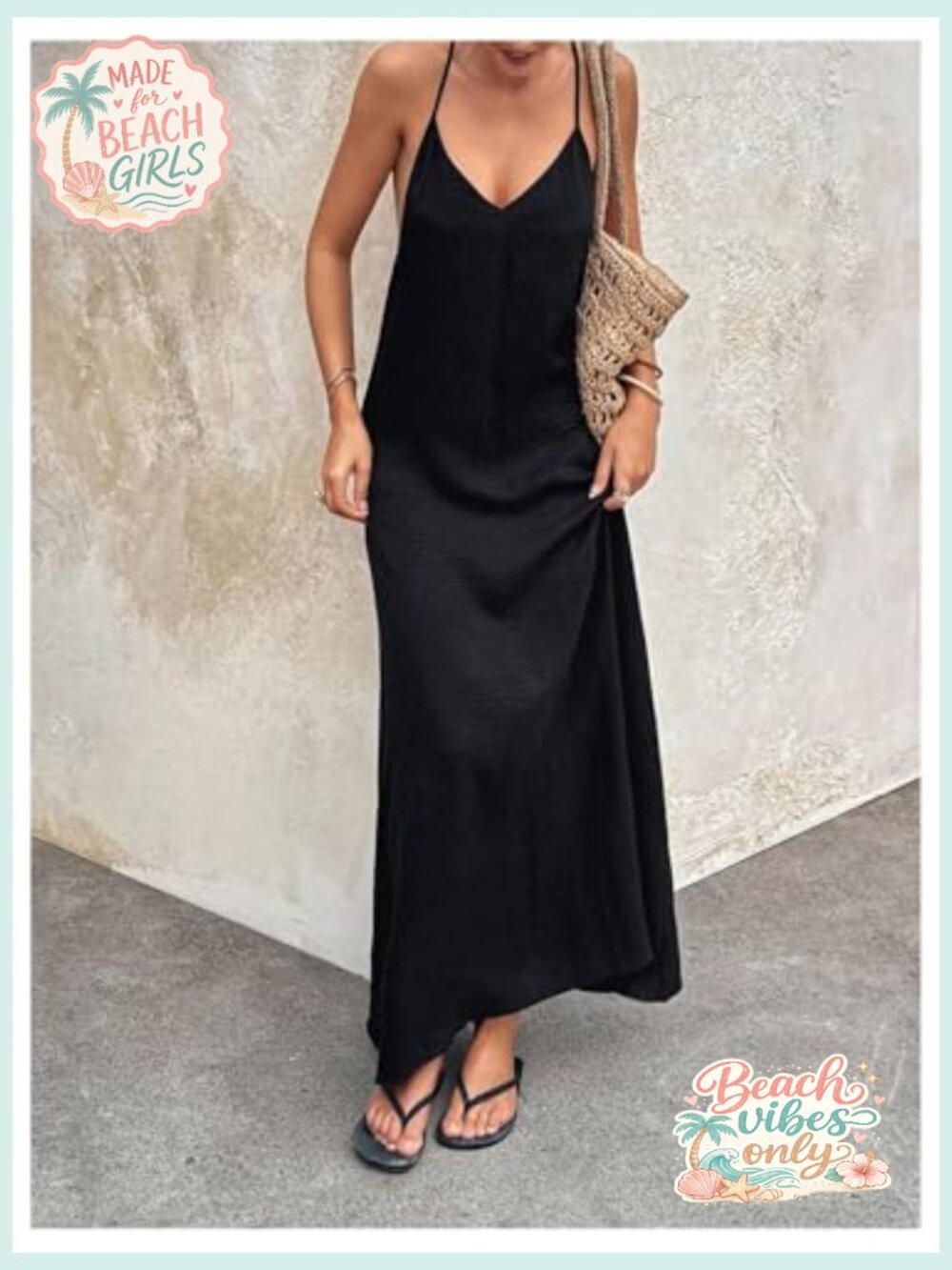 Backless Linen Maxi Dress - Open Back Summer Sundress Beach V-Neck Sleeveless - Picture 6 of 7